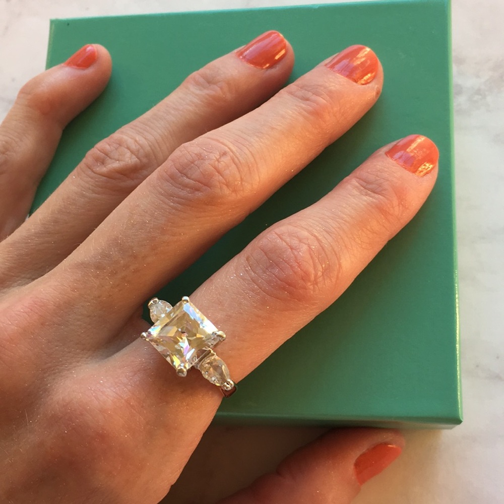 New Princess cut with 2 pear shaped CZ Stones High Quality Gold & Silver Plated